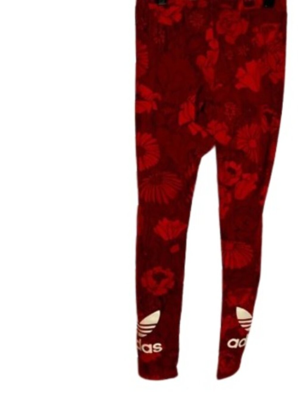 Adidas Womens Soft Stretch Knit Leggings Red Floral Logo Cotton M - Picture 5 of 5